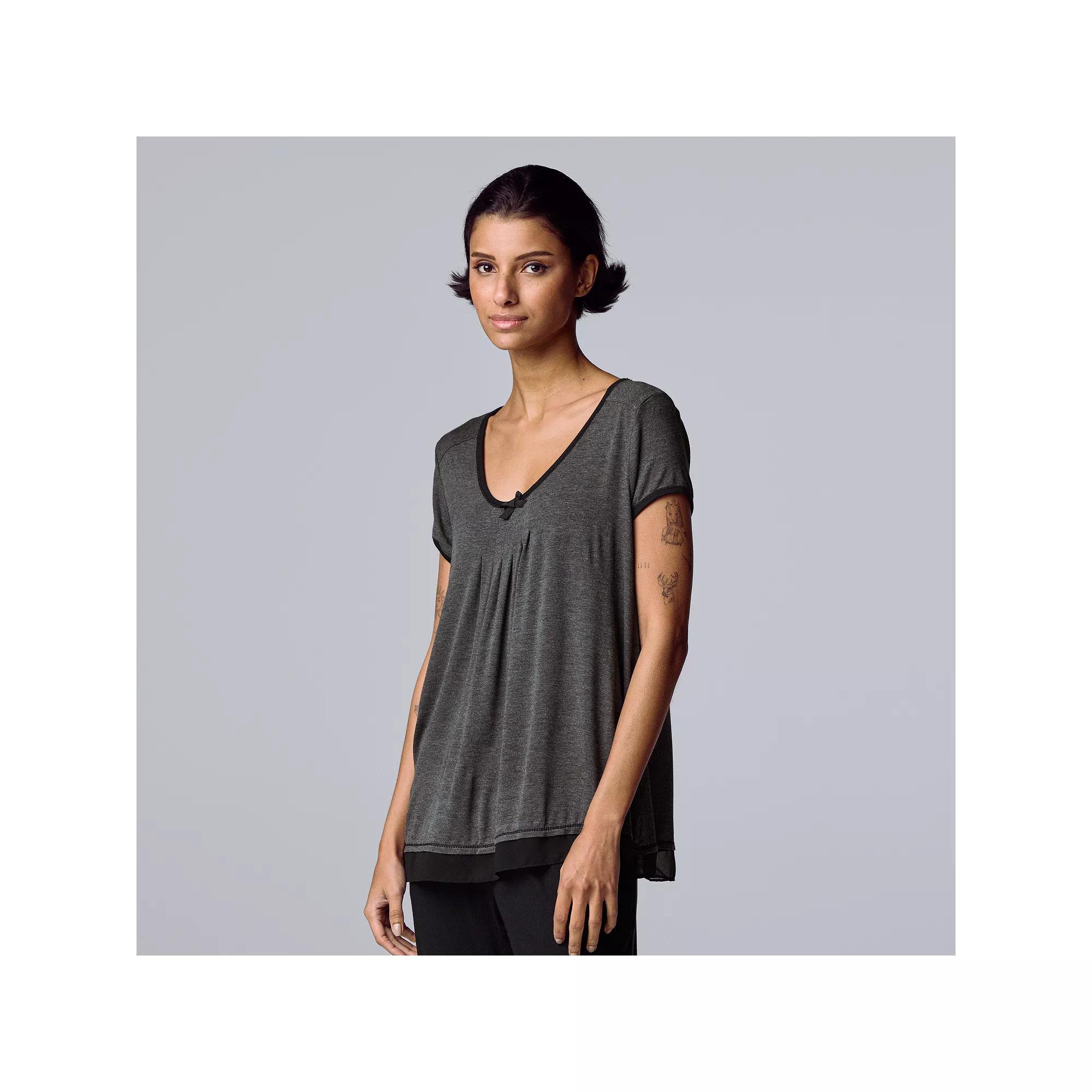 Women's Simply Vera Vera Wang Basic Luxury Pajama Sleep Top, Size: Small, Grey Coal Product Image