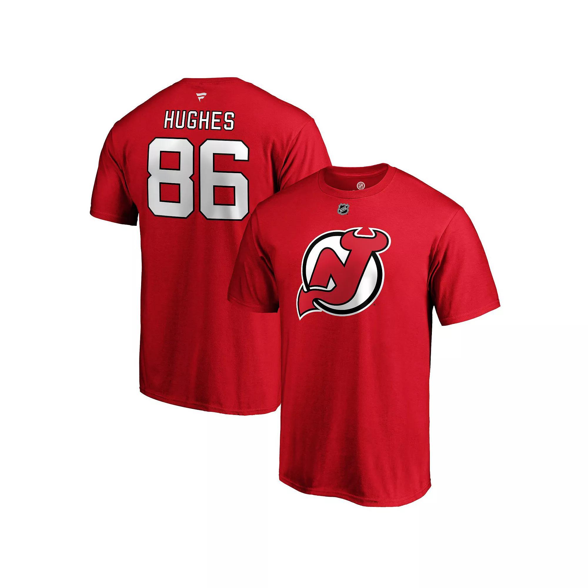 Men's Fanatics Branded Jack Hughes Red New Jersey Devils Authentic Stack Name & Number T-Shirt, Size: 5XL, Nhl Red Product Image