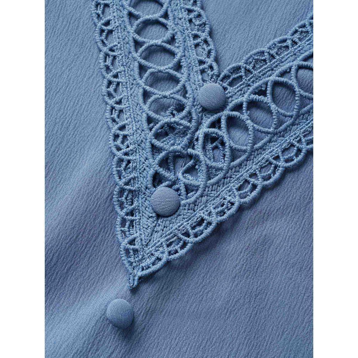 Plus Size Solid Lace Patchwork Gathered Tank Top Women Stone Elegant Button V-neck Everyday Tank Tops Camis BloomChic 14-16/1X Product Image