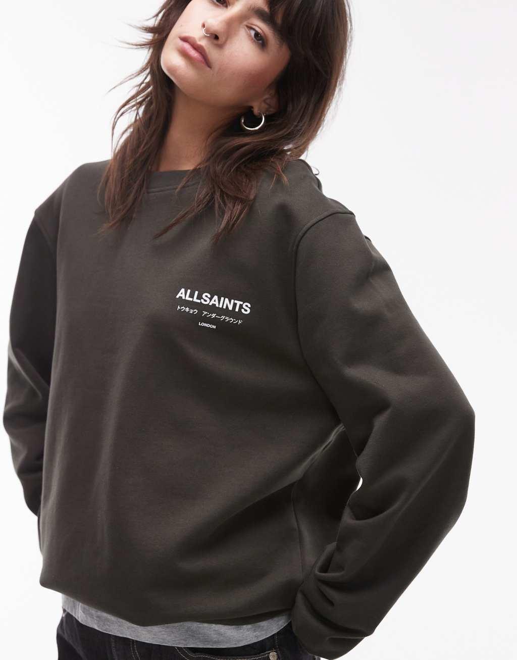AllSaints Underground oversized sweatshirt in grange green Product Image