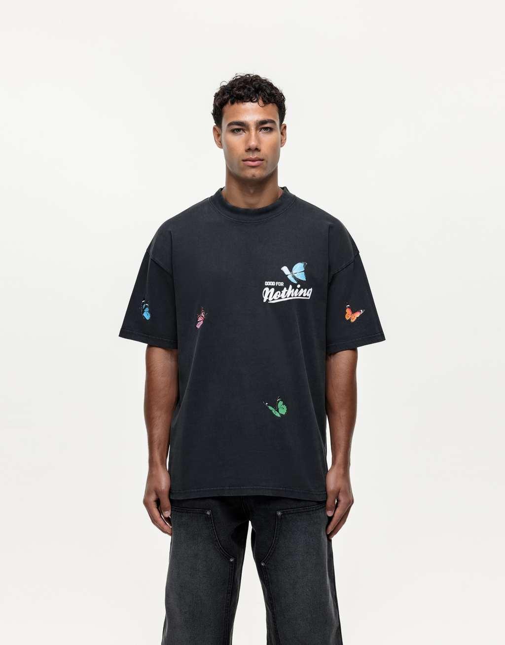 Good For Nothing butterfly t-shirt in washed black Product Image