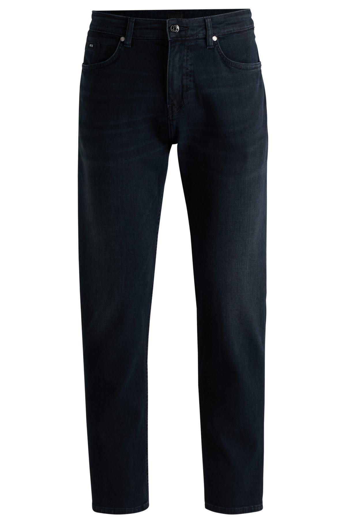 BOSS - Regular-fit jeans in blue-black super-soft denim - Black Product Image