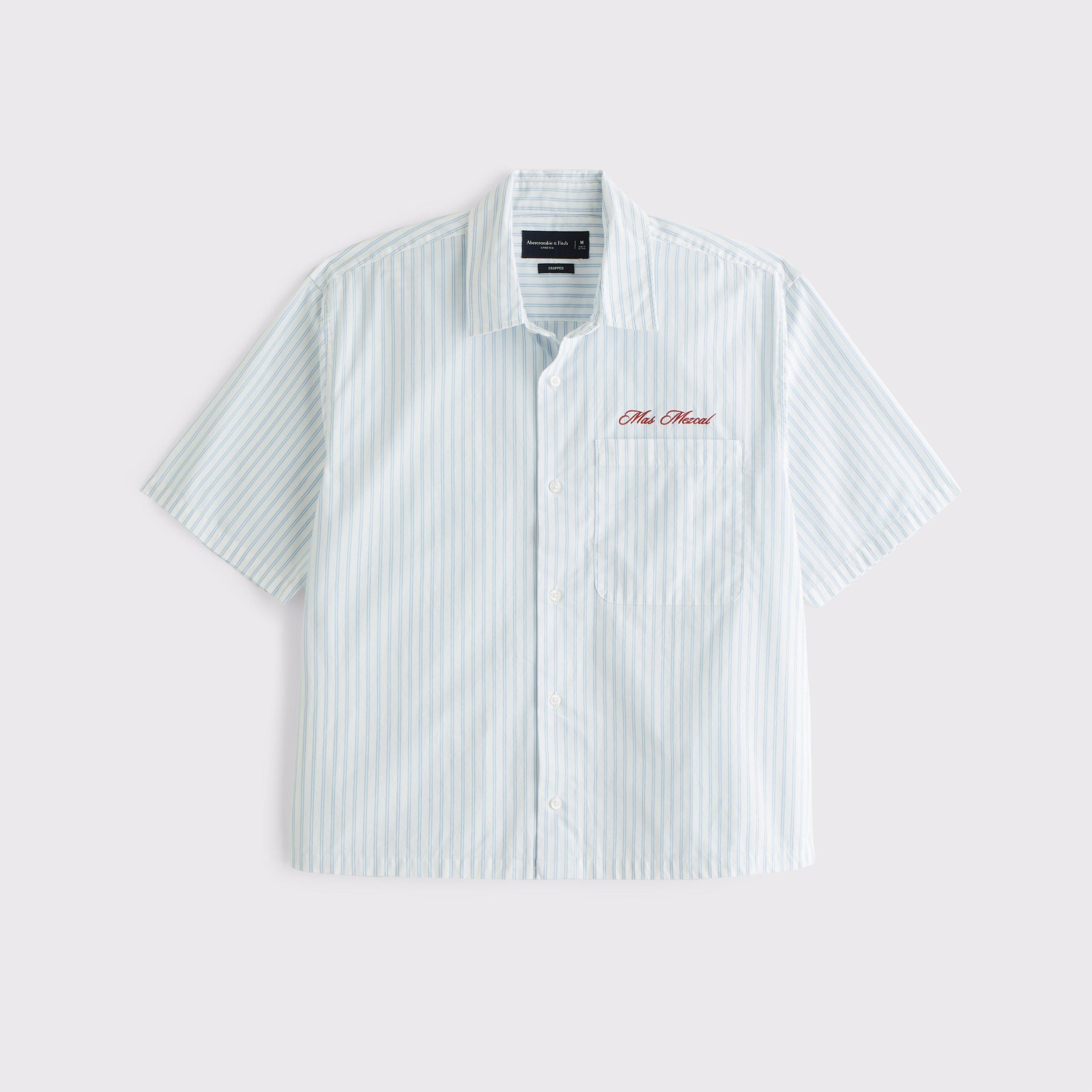 Short-Sleeve Cropped Script Embroidery Shirt Product Image