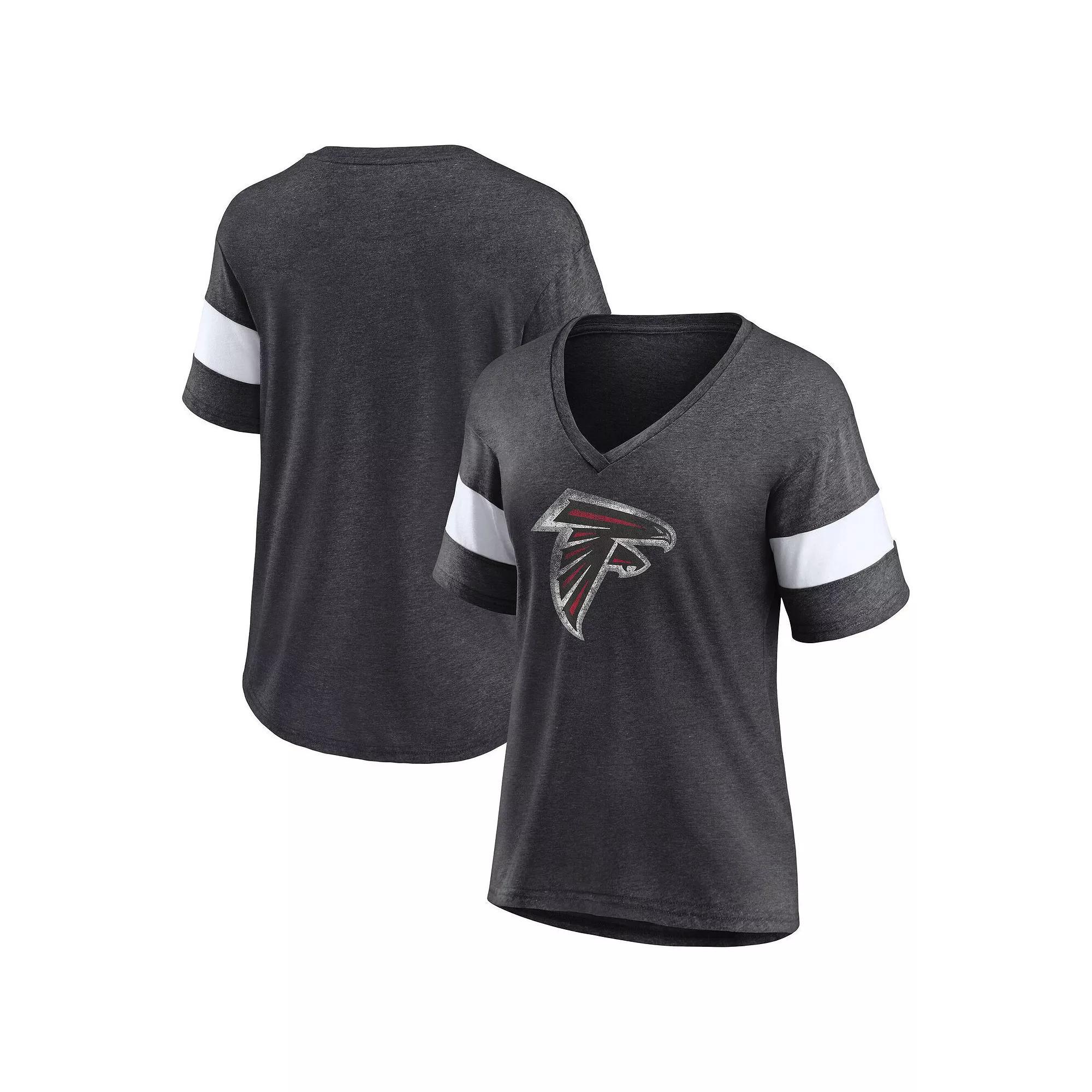 Women's Fanatics Heathered Charcoal/White Atlanta Falcons Distressed Team Tri-Blend V-Neck T-Shirt, Size: Small Product Image