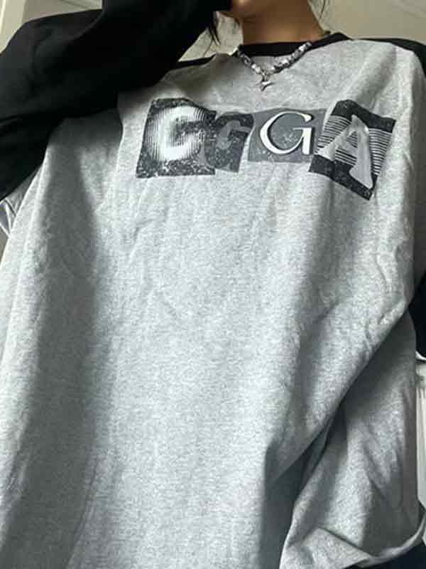 Letter Print Raglan Oversized Long Sleeve Tee Product Image