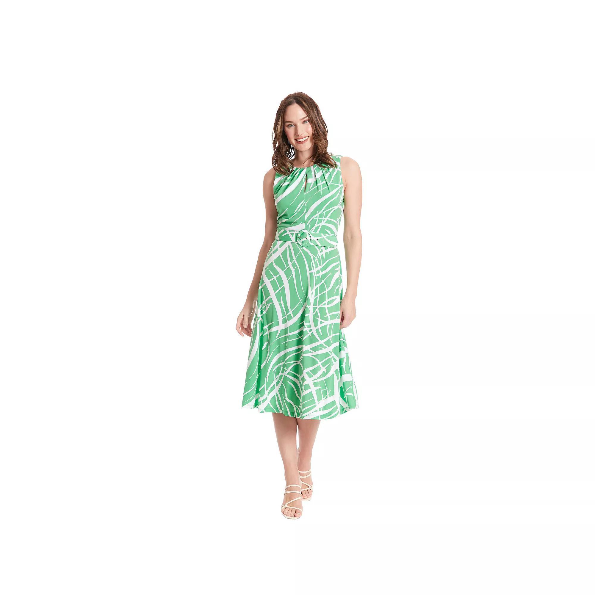Womens London Times Belted Keyhole Neck Midi Dress Product Image