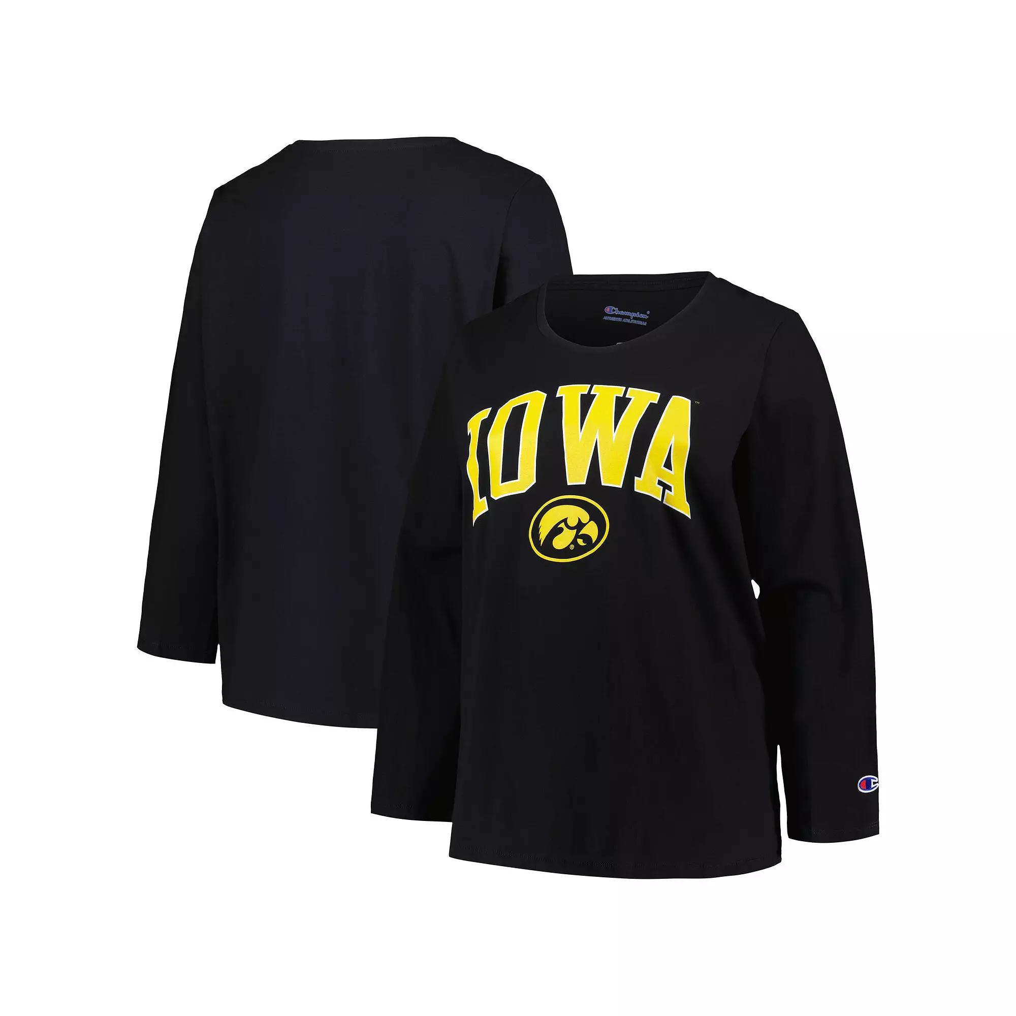 Women's Profile Black Iowa Hawkeyes Plus Size Arch Over Logo Scoop Neck Long Sleeve T-Shirt, Size: 4XL Product Image