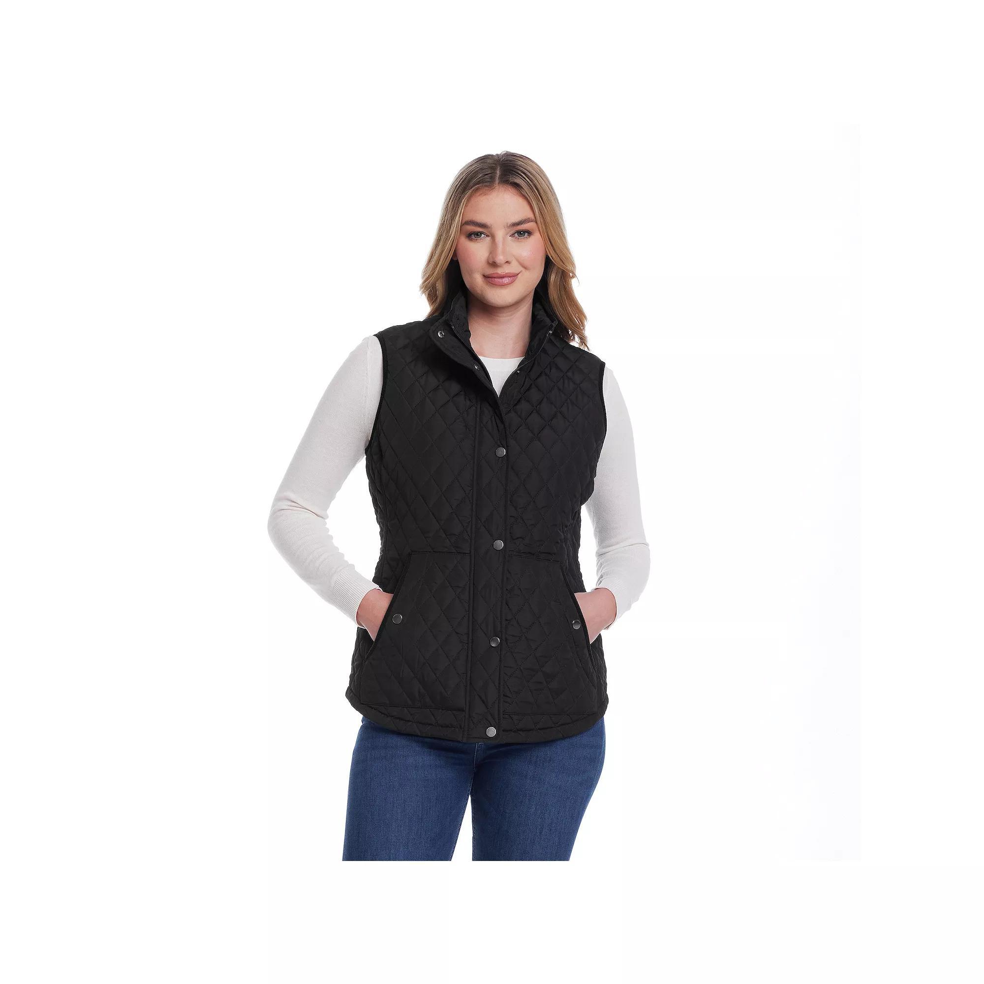 Women's Weathercast Corduroy Trimmed Quilted Vest, Size: Large, Black Product Image