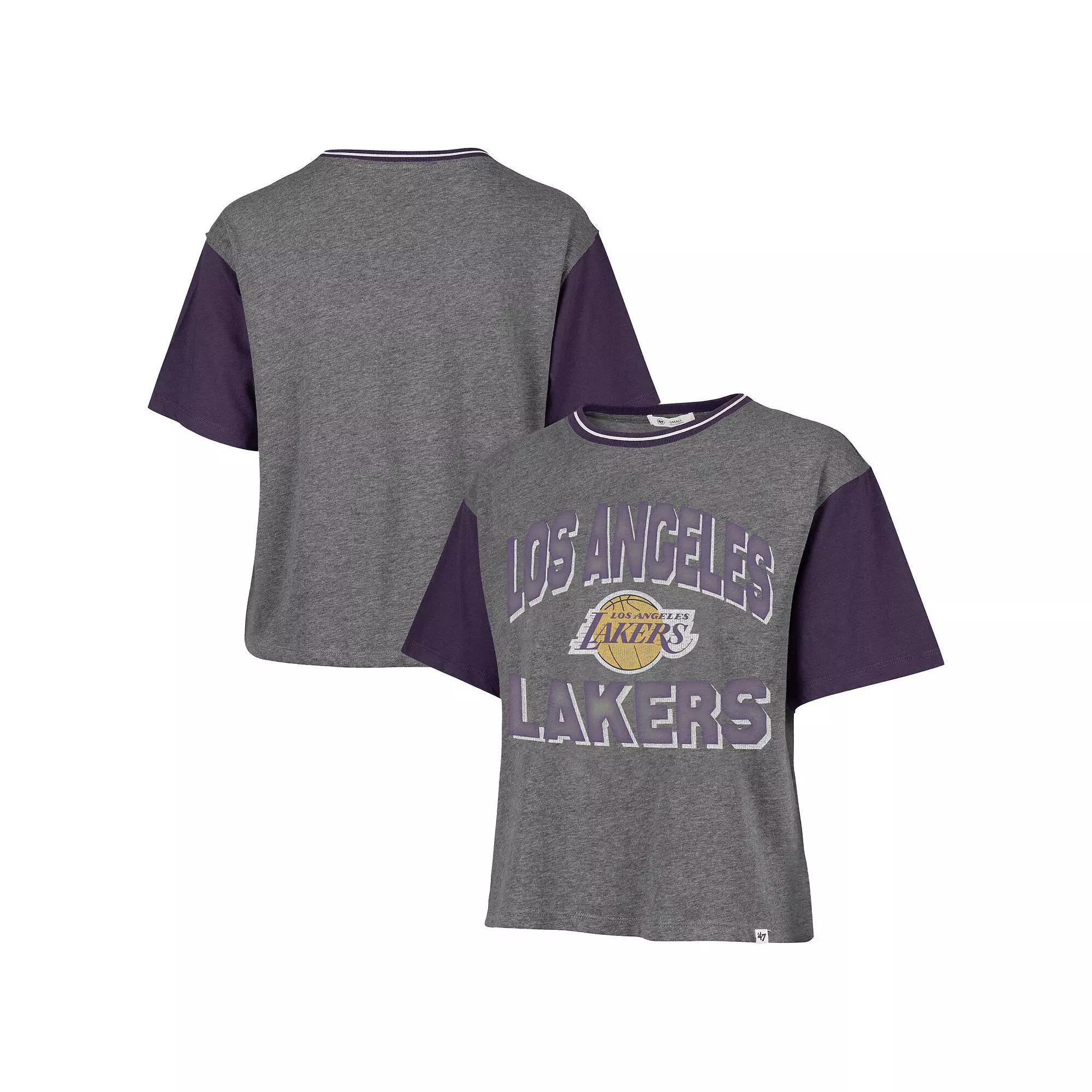 Women's '47  Gray Los Angeles Lakers Rise Clubhouse Ziggy Color Block T-Shirt, Size: XL, Grey Product Image