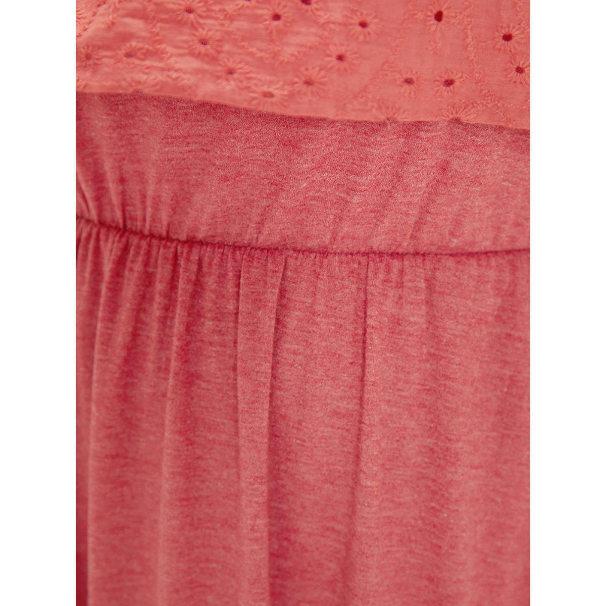 Plus Size Supersoft Essentials Cold Shoulder Broderie Anglaise Layered Dress OrangeRed Women Casual Adjustable Straps Cold Shoulder Short sleeve Curvy Midi Dress BloomChic 12/L Product Image