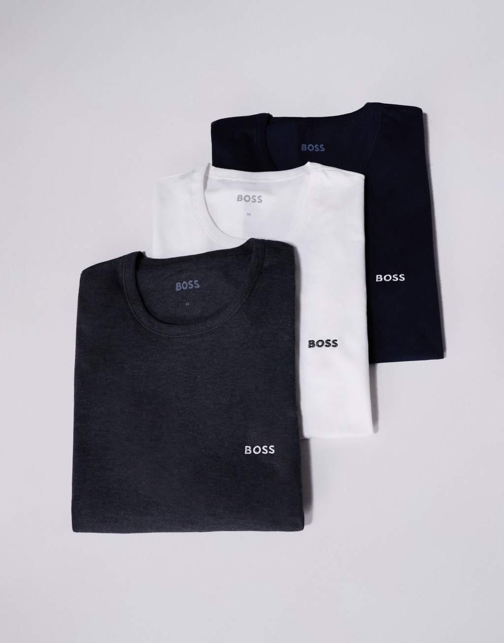 BOSS Bodywear Classic 3 pack logo t-shirt regular fit in charcoal/white/navy Product Image