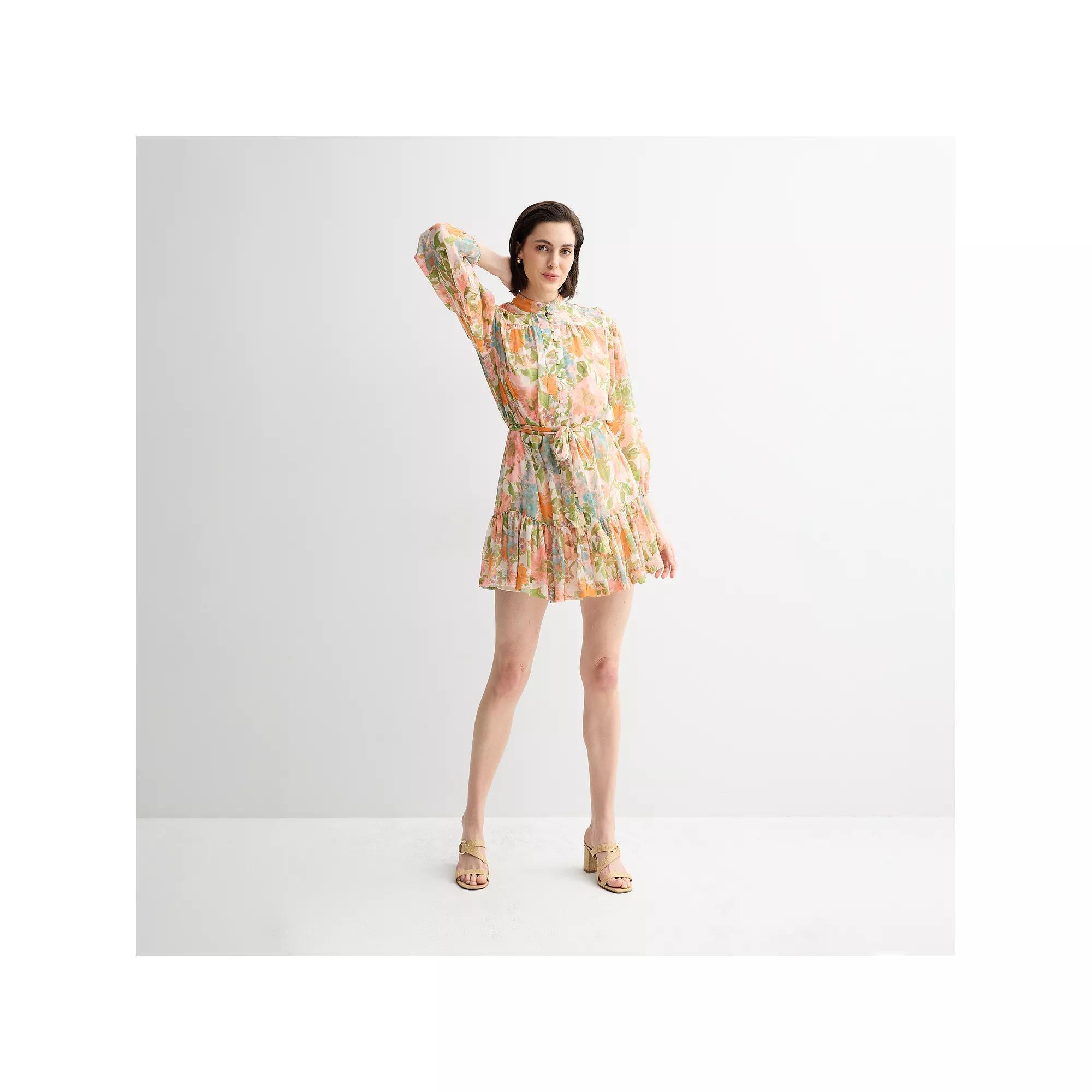 Women's Taylor Mandarin Collar Long Sleeve Shirt Dress, Size: 4, Pink Team Product Image