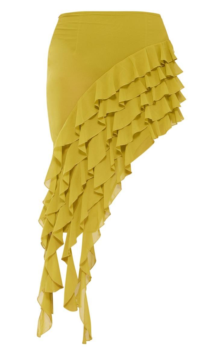 Plus Olive Ruffle Detail Asymmetric Midi Skirt Product Image