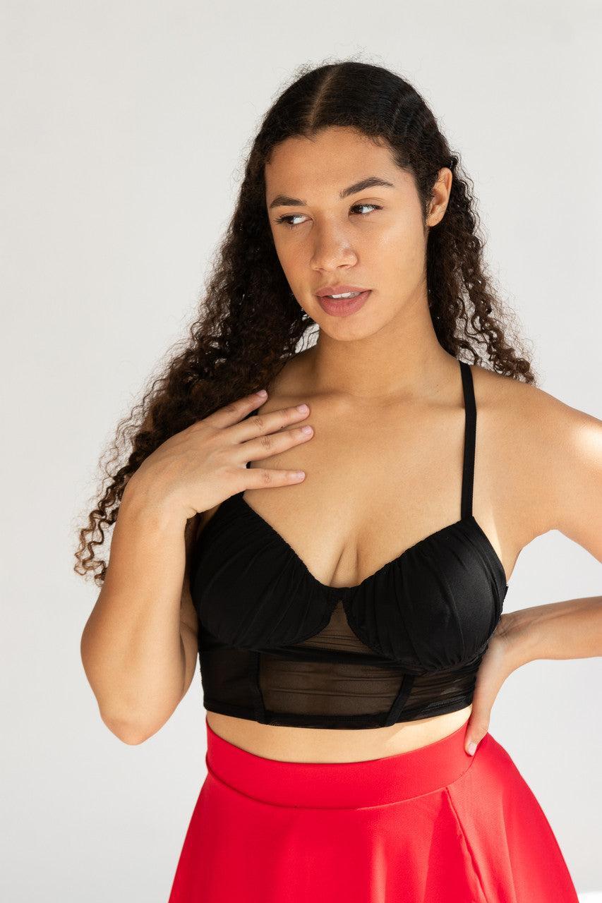 Black Mesh Bustier Crop Top Product Image