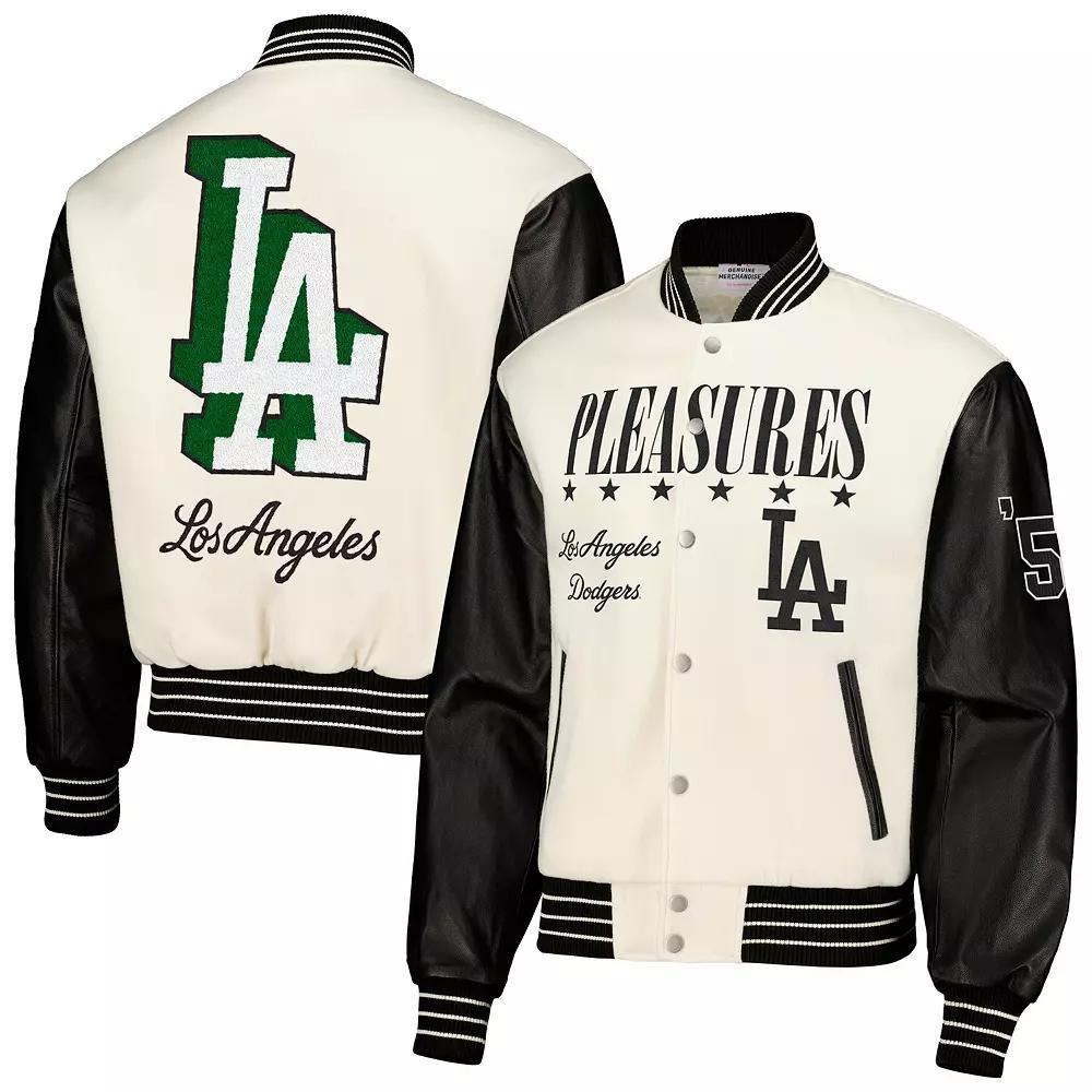 Men's PLEASURES White Los Angeles Dodgers Full-Snap Varsity Jacket, Size: 2XL Product Image
