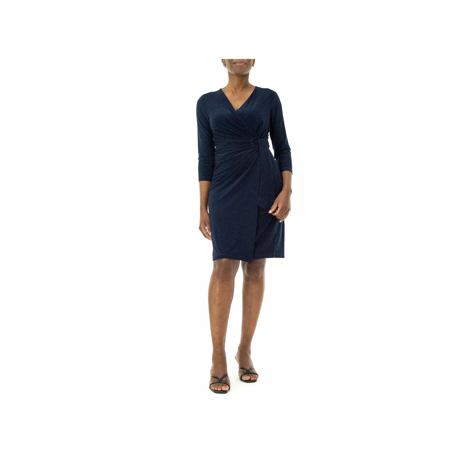 Women's Nina Leonard Faux-Wrap Dress, Size: Small, Black Product Image
