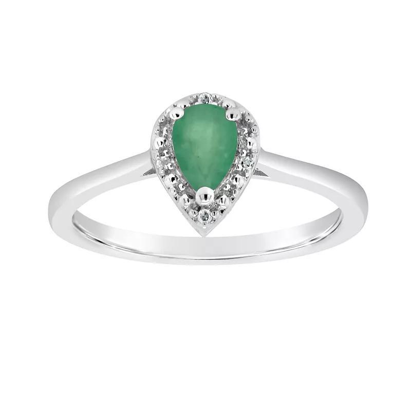 Celebration Gems Sterling Silver Pear Shaped Genuine Aquamarine Diamond Accent Frame Ring, Women's, Size: 9, Green Product Image
