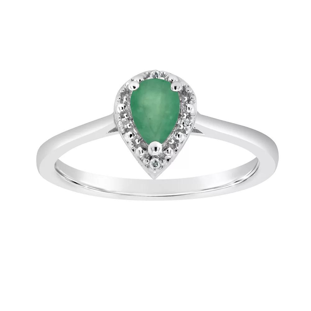 Celebration Gems Sterling Silver Pear Shaped Genuine Aquamarine Diamond Accent Frame Ring, Women's, Size: 9, Green Product Image
