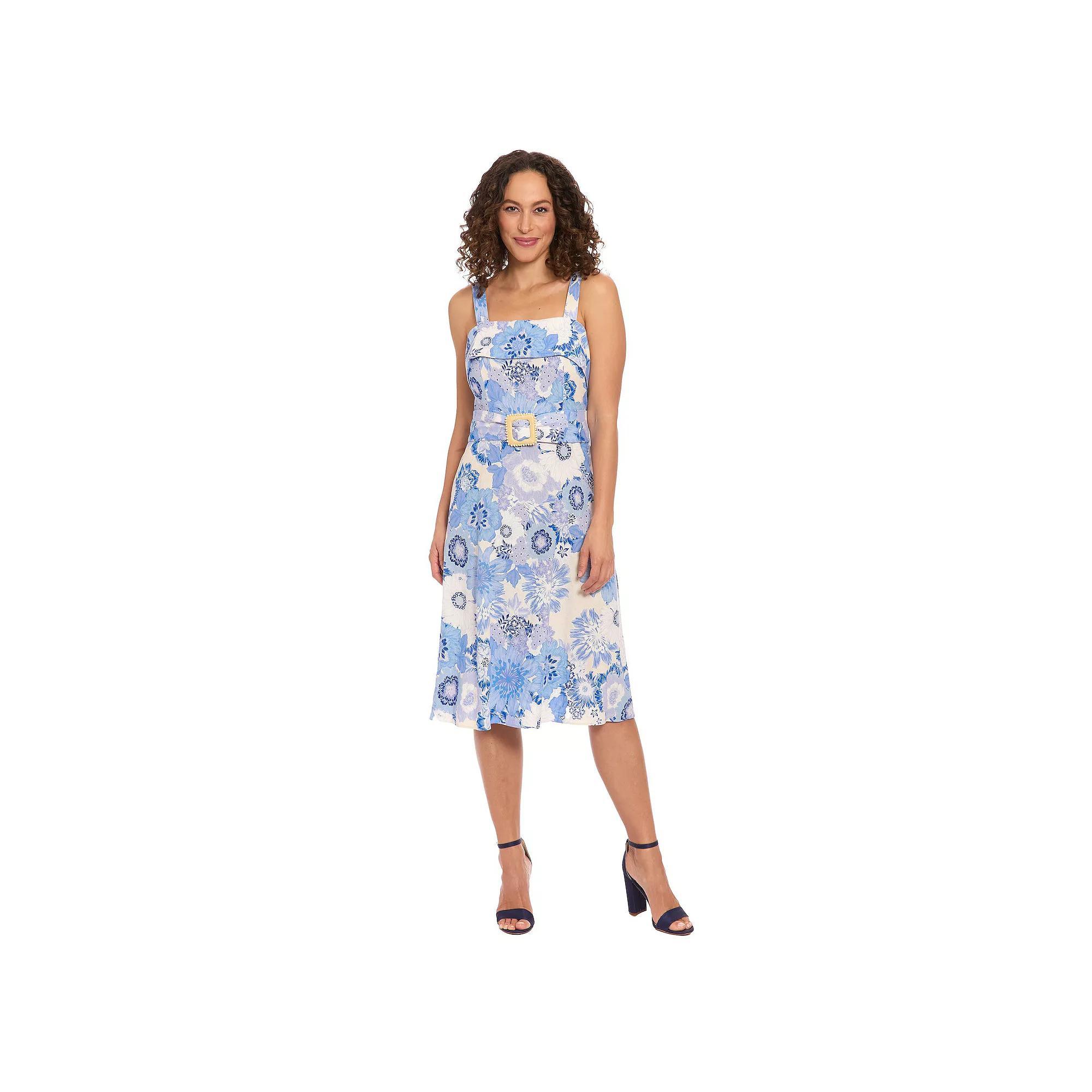 Women's London Times Fold Over Top Belted Midi Dress, Size: 10, Light Blue Product Image