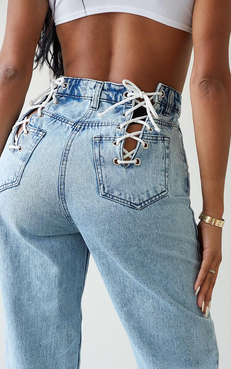 Shape Vintage Wash Lace Up Detail Straight Leg Jeans Product Image