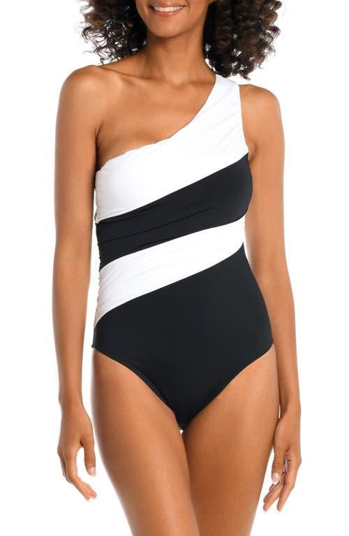 La Blanca Island Goddess Shirred Color-Block One Shoulder Mio (Ice ) Women's Swimwear Product Image