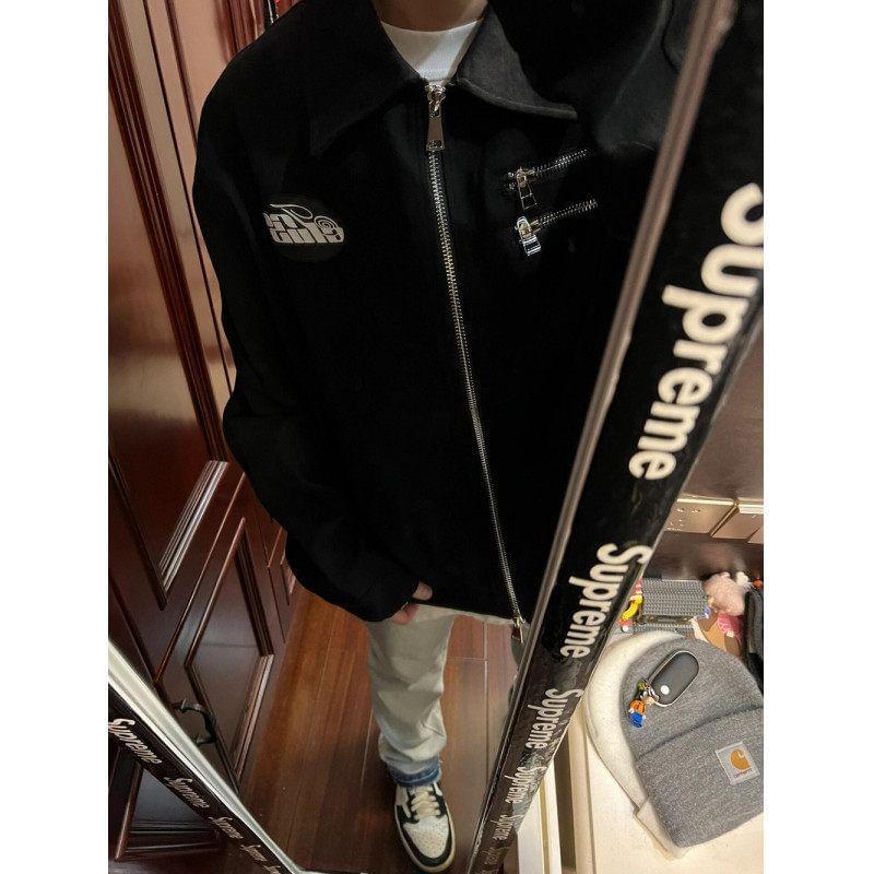 Collared Lettering Applique Zip Jacket Product Image