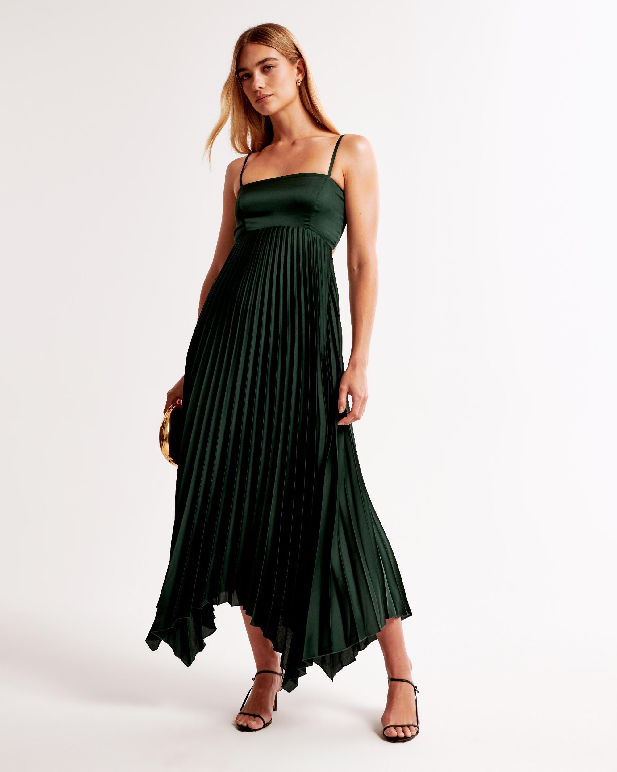 The A&F Giselle Clasp-Back Pleated Midi Dress Product Image