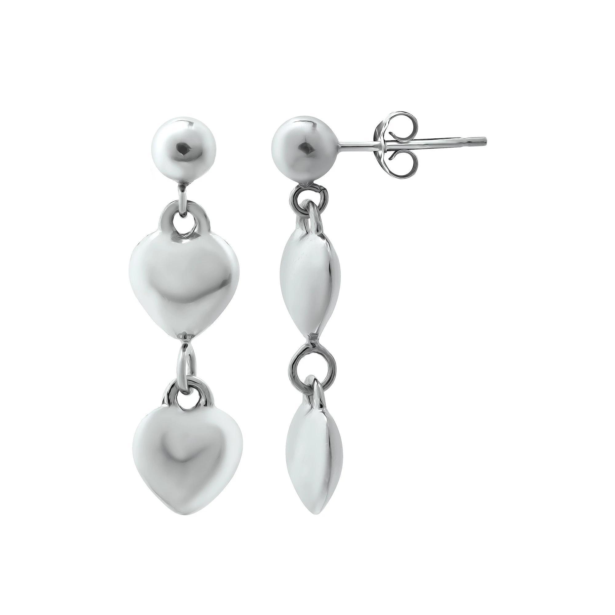 Aleure Precioso Double Puffy Heart Drop Earrings, Women's, Silver Tone Product Image