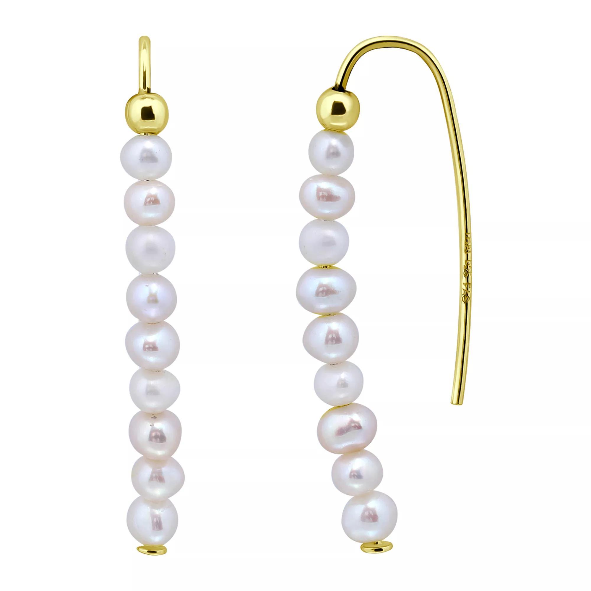 Aleure Precioso Sterling Silver Freshwater Cultured Pearl Threader Drop Earrings, Women's, Gold Tone Product Image