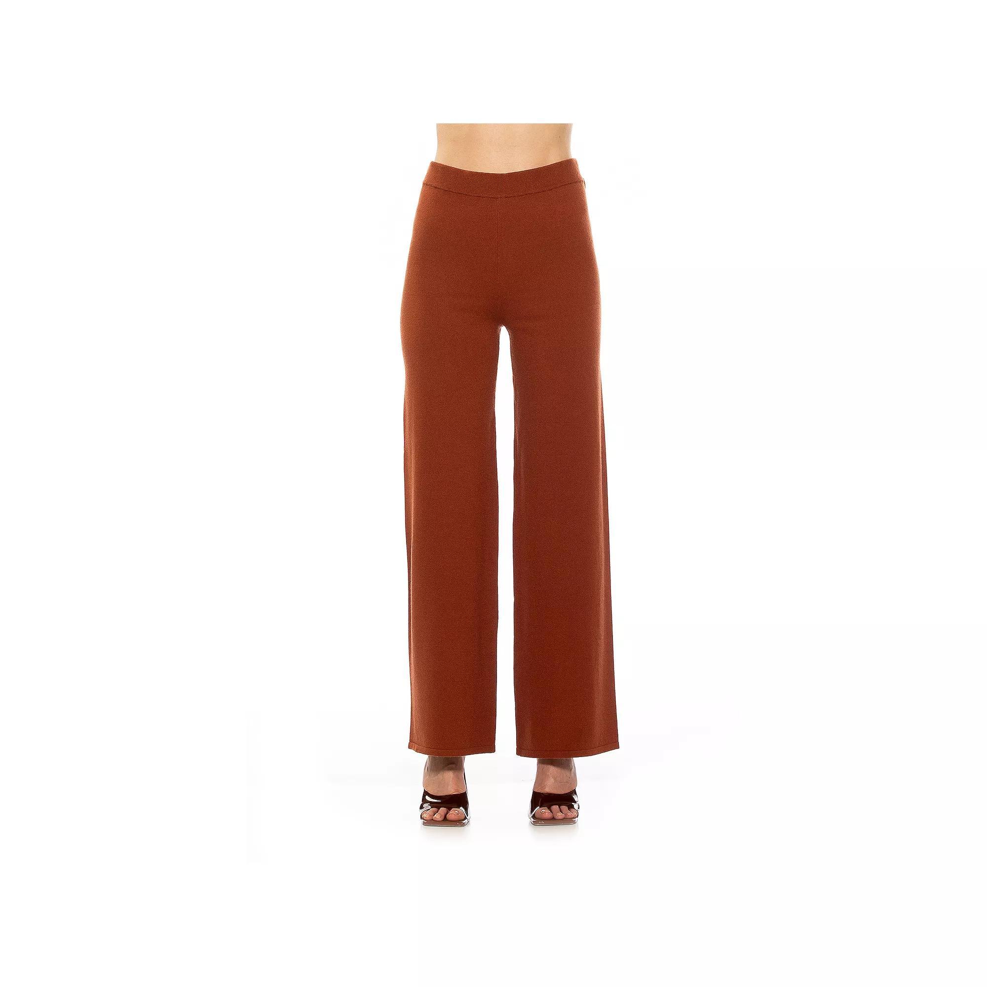 Women's ALEXIA ADMOR Miles Knitted High Waisted Wide Leg Pants, Size: Medium, Brown Product Image
