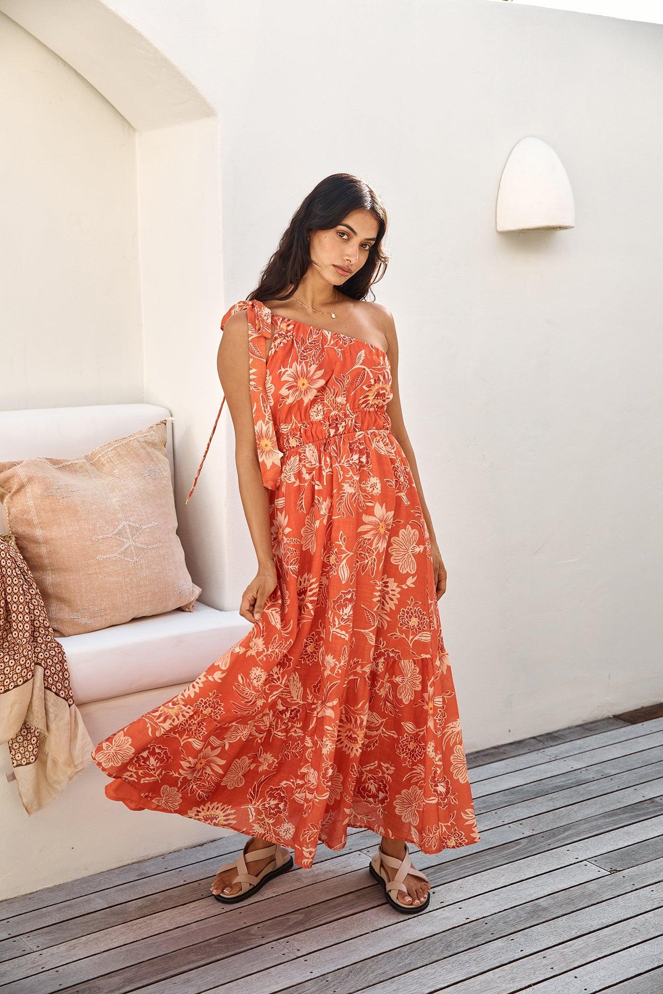 Sweet Melody One Shoulder Maxi Dress Orange Product Image