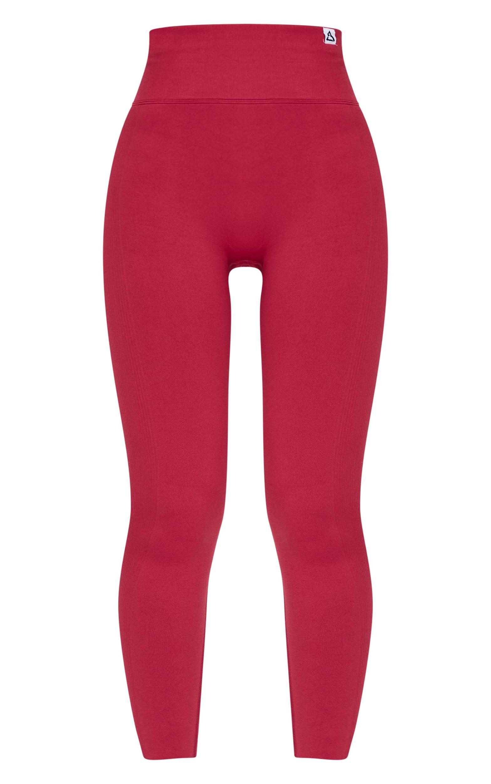 Dark Red Ribbed Detail Gym Leggings Product Image