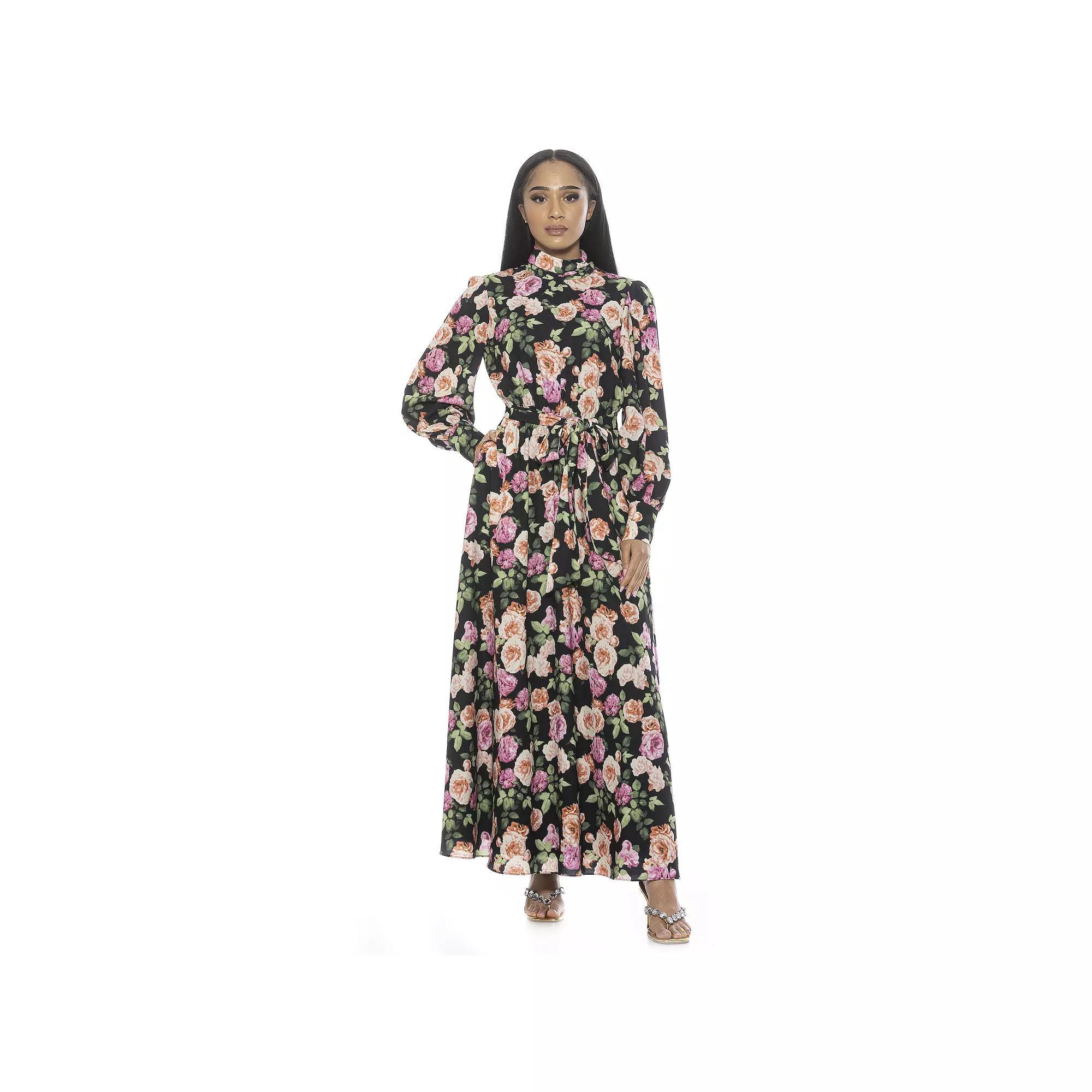 Women's ALEXIA ADMOR Isaliah Mockneck Blouson Sleeve Maxi Dress, Size: 12, Black Team Product Image
