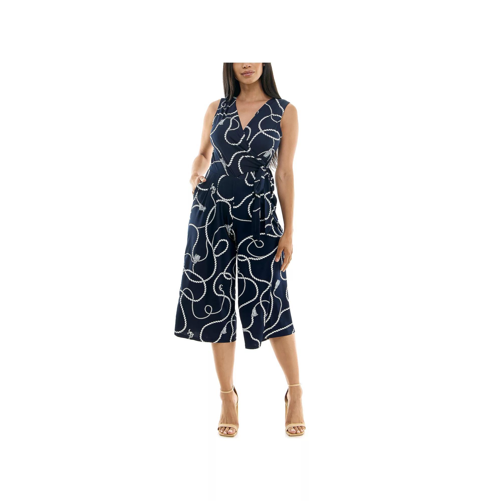 Womens Nina Leonard Print Surplice Wide-Leg Jumpsuit Product Image
