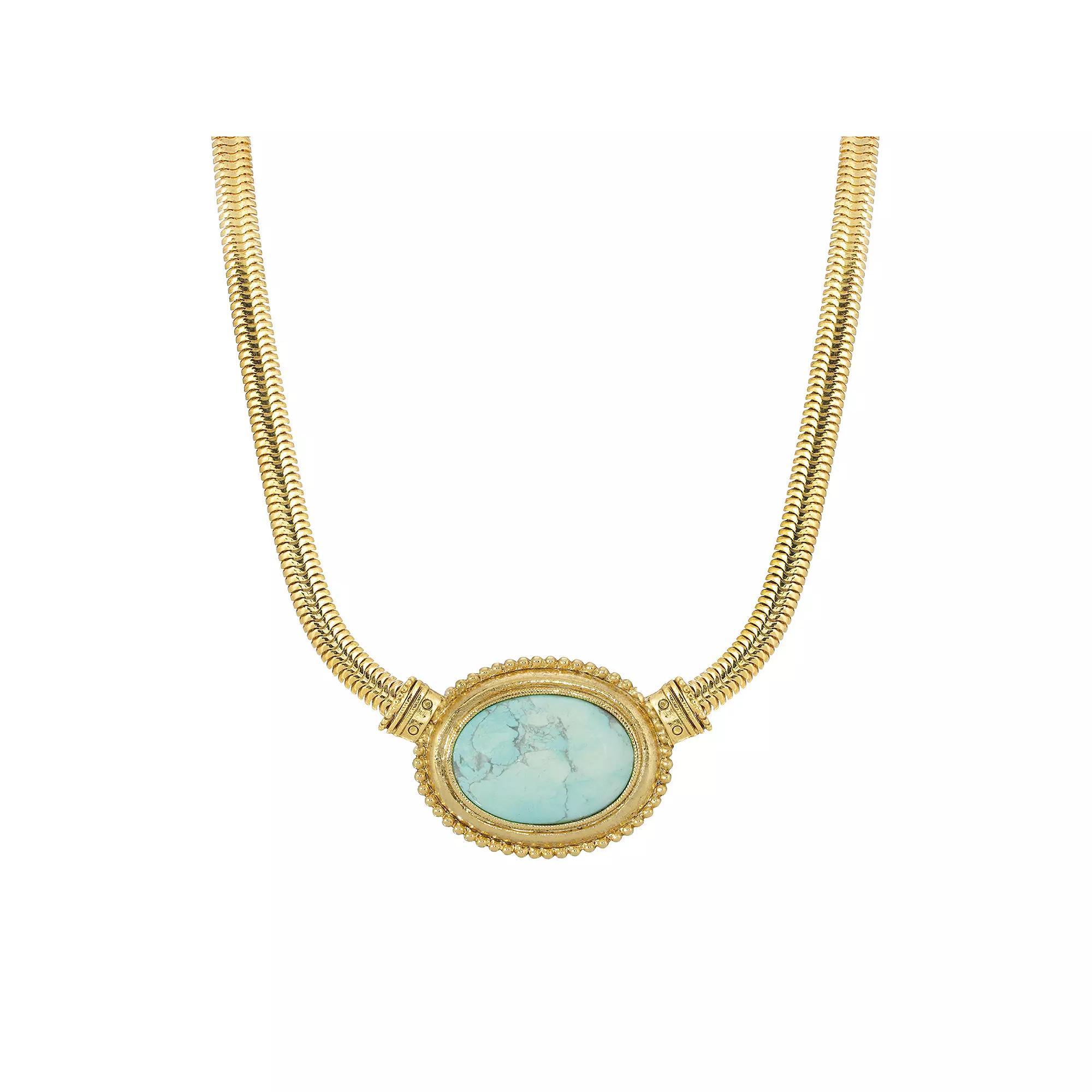 1928 Gold Tone Oval Stone Pendant Necklace, Womens Blue Product Image