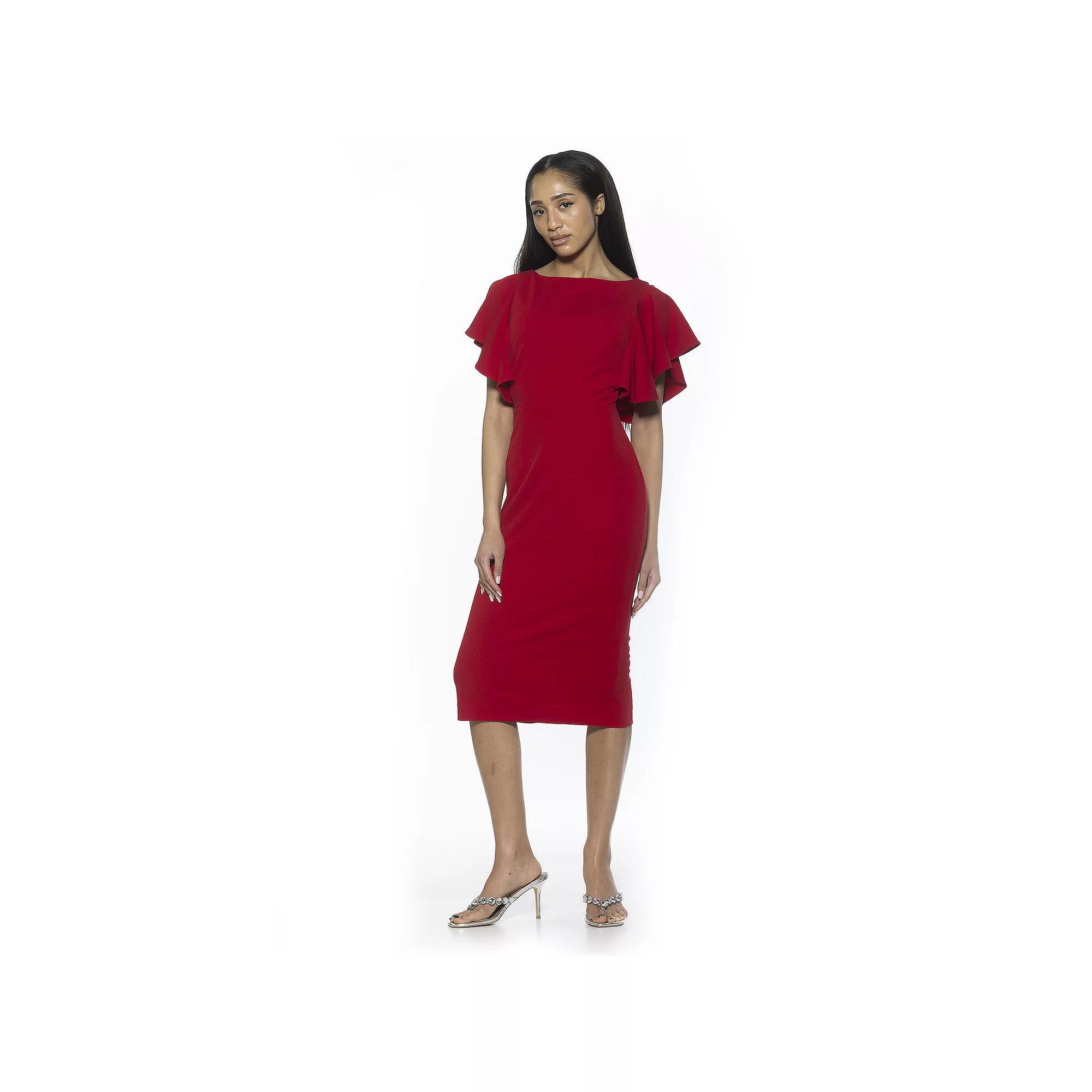 Women's ALEXIA ADMOR Sherri Boatneck Ruffle Sleeve Midi Sheath Dress, Size: XS, Red Product Image