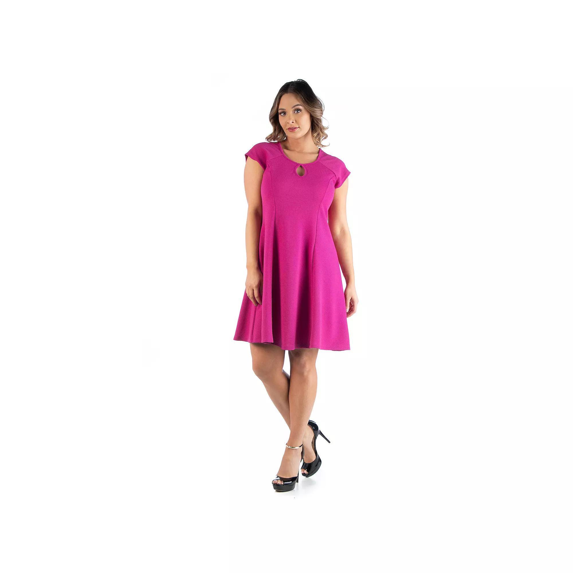 Plus Size 24seven Comfort Apparel Keyhole Neck Fit And Flare Dress, Women's, Size: 3XL, Pink Product Image