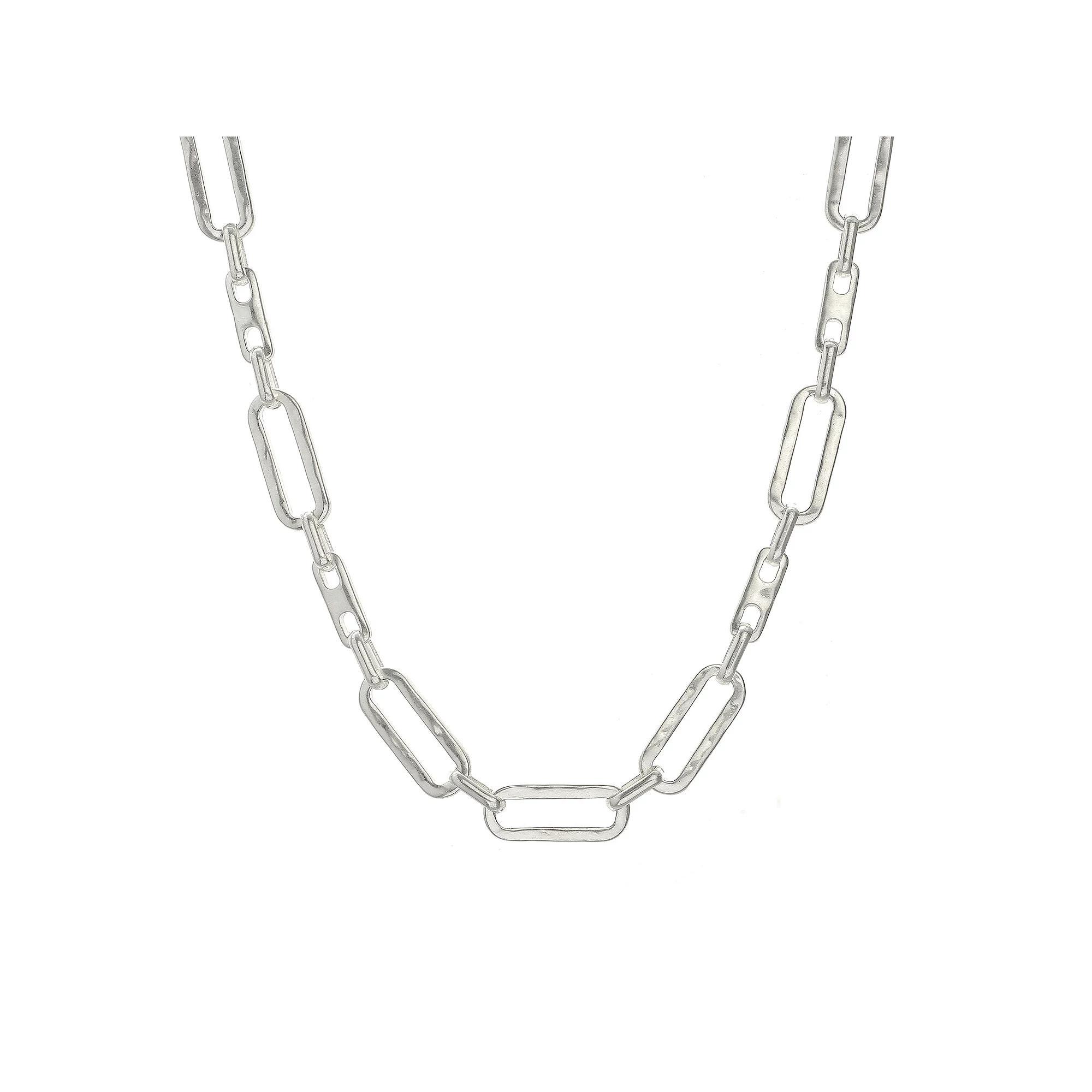 Bella Uno Worn Silver Hammered Paperclip Necklace, Women's, Size: 18-20" ADJ, Silver Tone Product Image