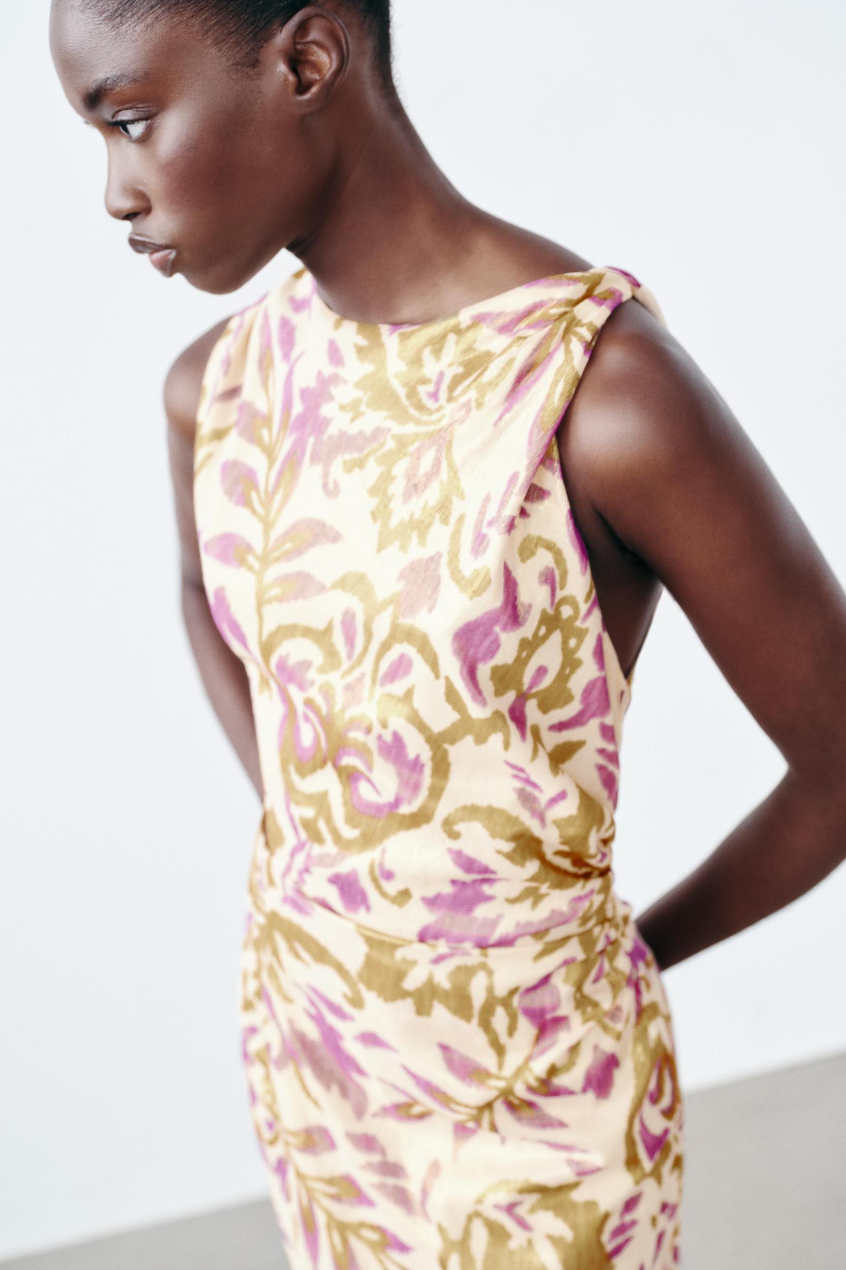 PRINTED MIDI DRESS WITH METALLIC THREAD Product Image