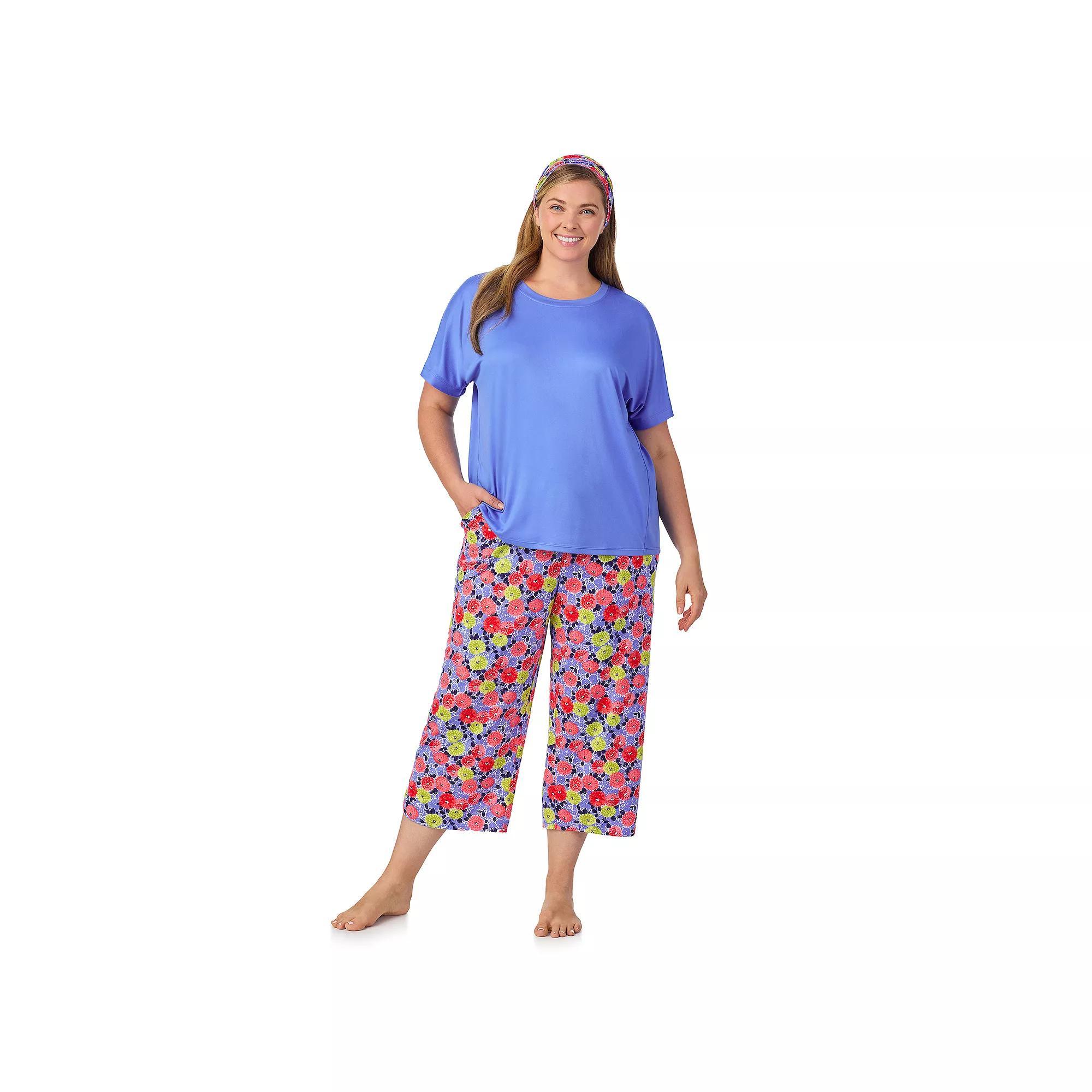 Plus Size Cuddl Duds® 2-pc. Pajama Crewneck Top & Pajama Capri Pants Set with Matching Headband, Women's, Size: 3XL, Multi Floral Product Image