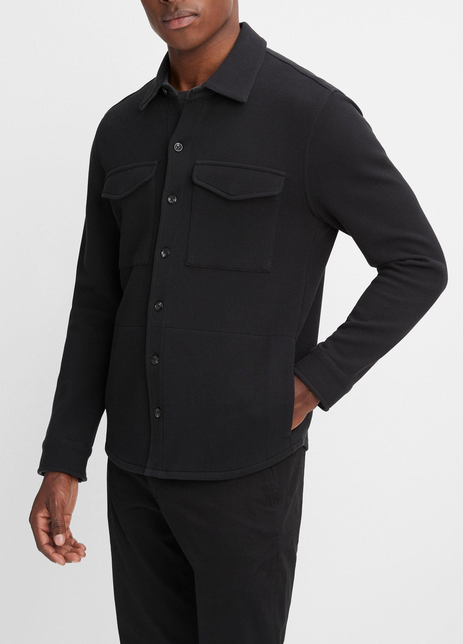 Mens Double-Knit Cotton-Blend Piqu Shirt Jacket, Black/medium Heather Grey, Size L Vince Product Image