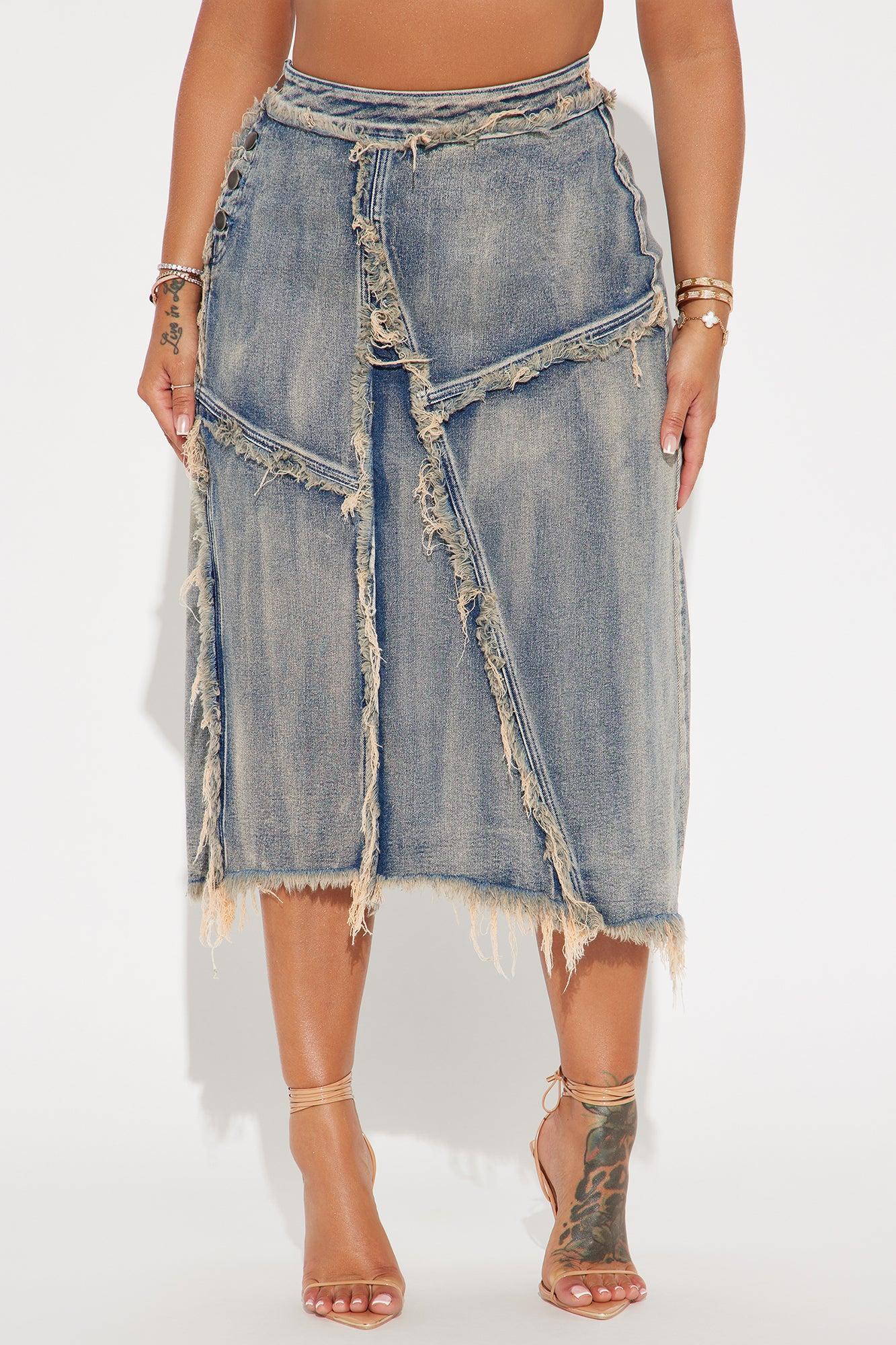 In Time Washed Denim Midi Skirt - Medium Wash Product Image