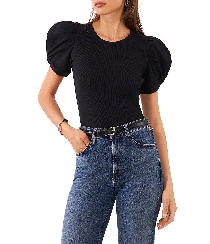 1. STATE Knotted Crew Neck Short Puff Sleeve Top Product Image