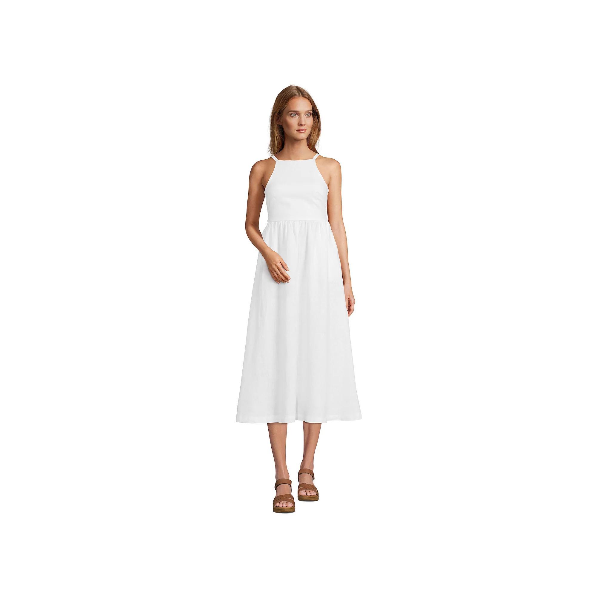 Women's Lands' End Linen Sleeveless Halter Midi Dress, Size: Medium, White Product Image