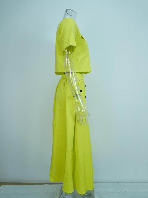 Loose Split-Joint Round-Neck Blouses + A-Line Skirts Two Pieces Set Product Image