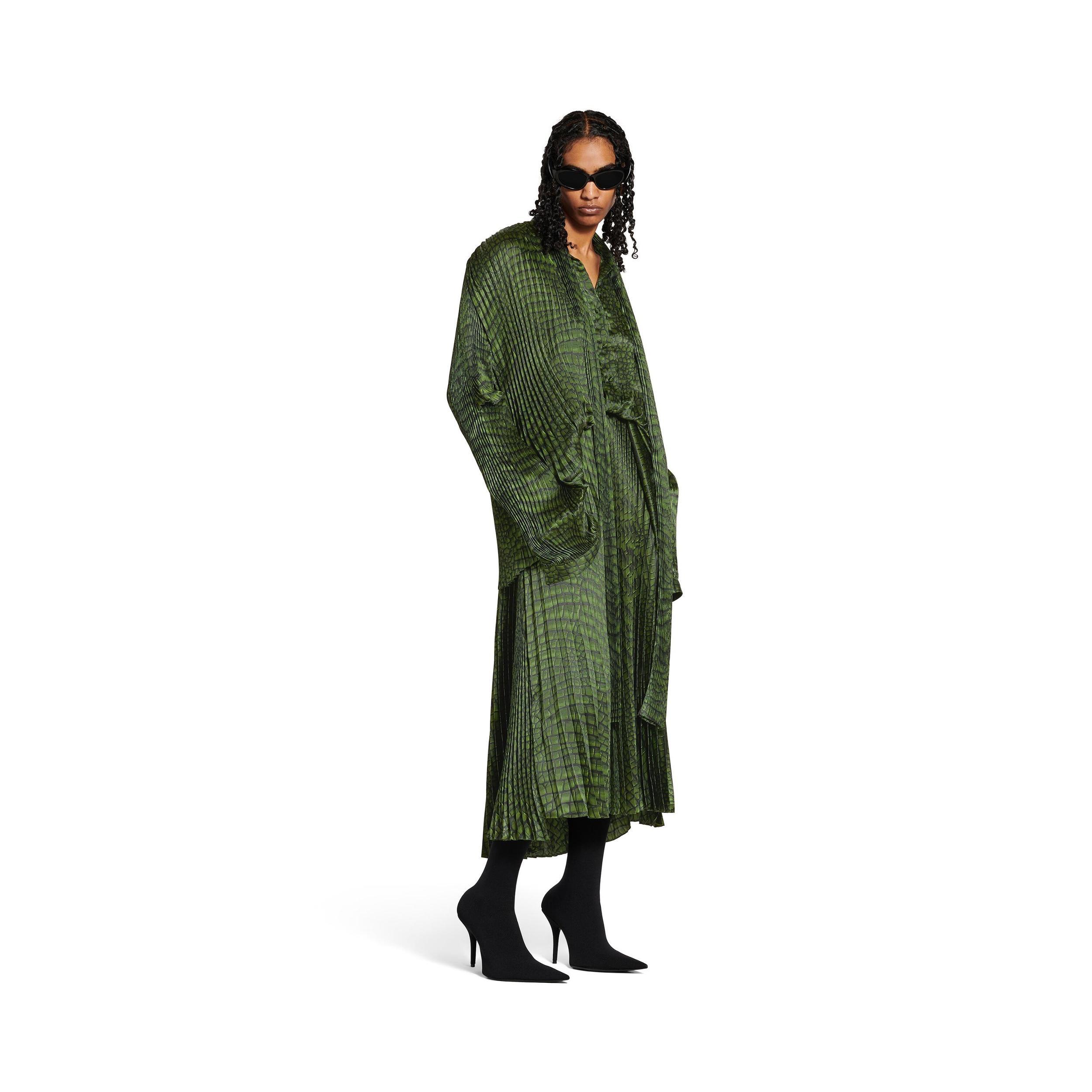 Women's Double Sleeve Pleated Dress in Green Product Image
