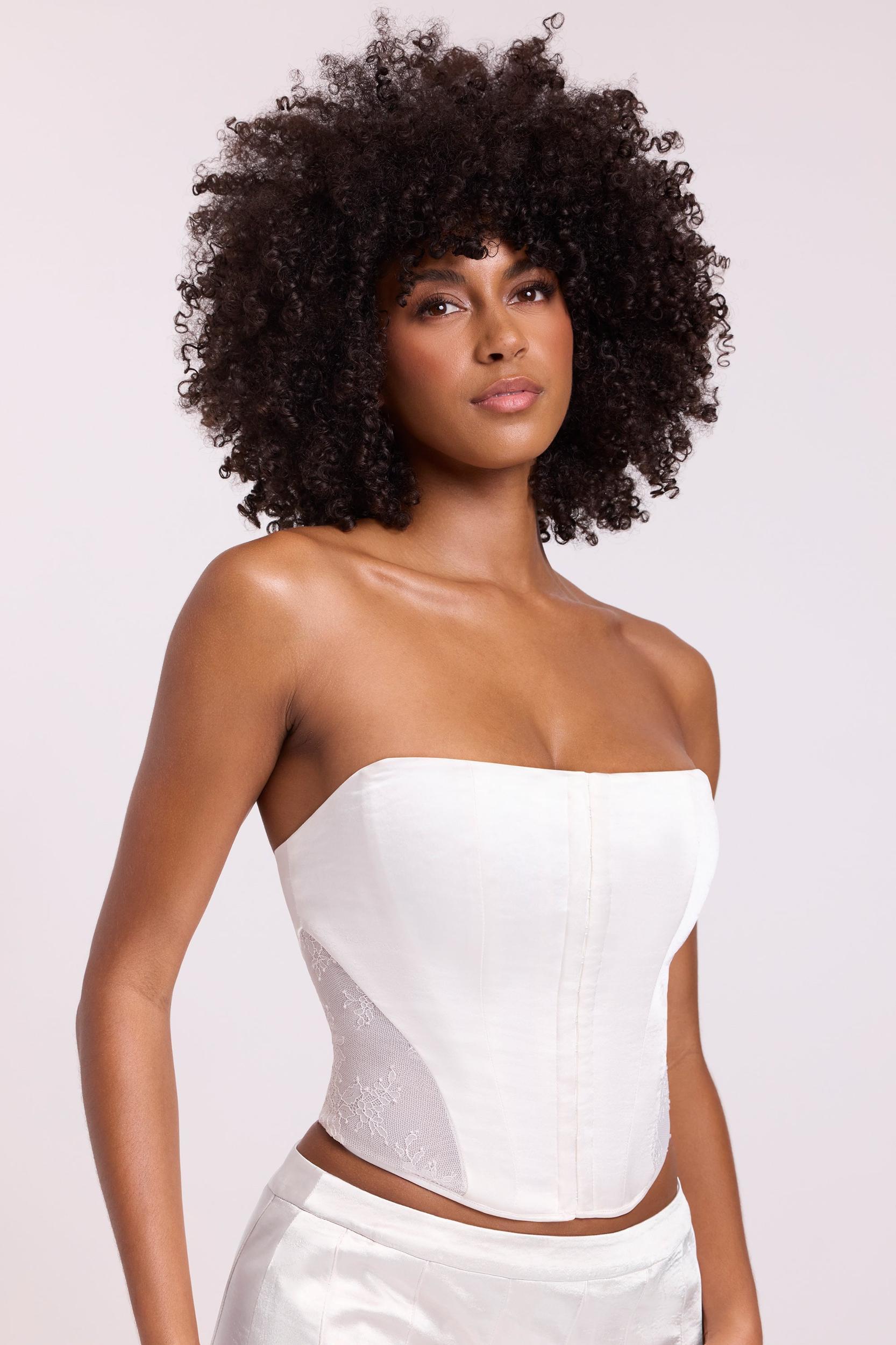 Satin Strapless Corset in White Product Image