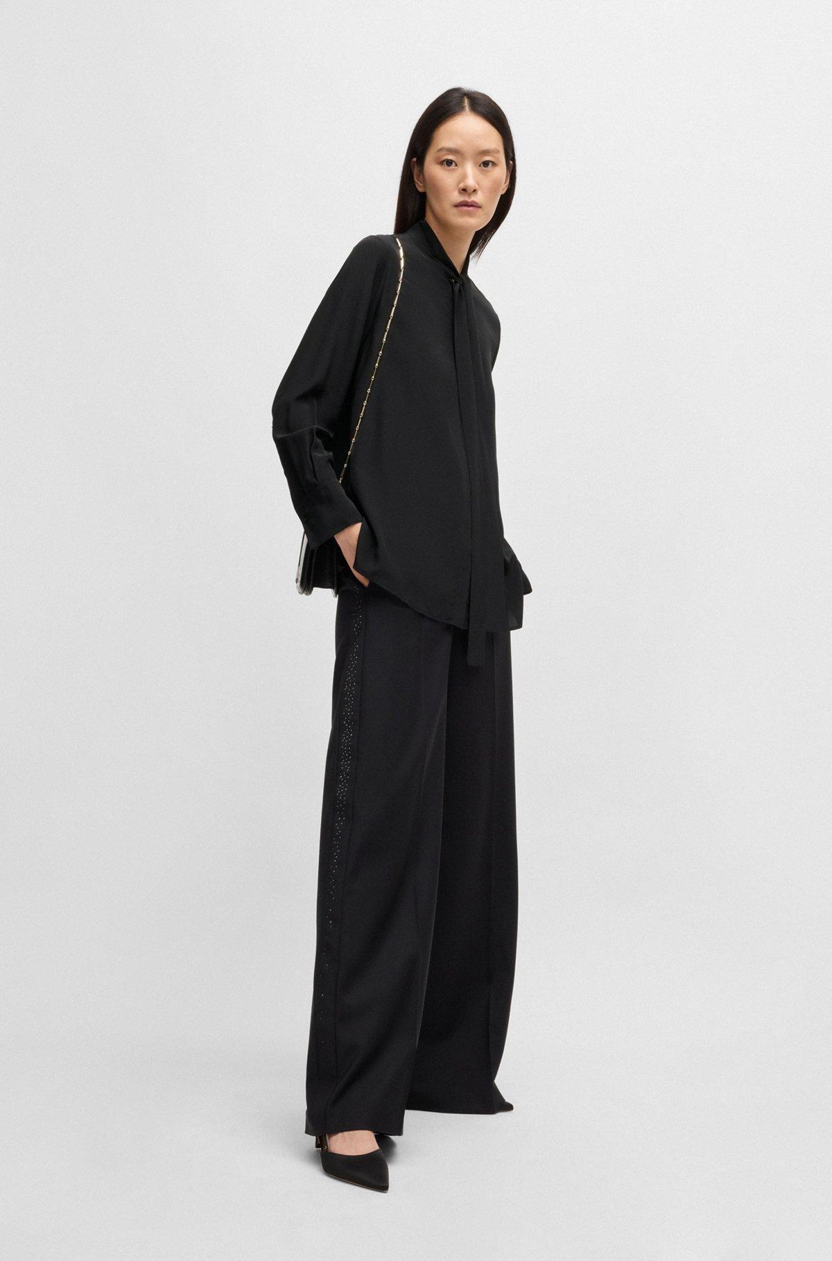 Regular-fit blouse in silk with bow-tie collar Product Image
