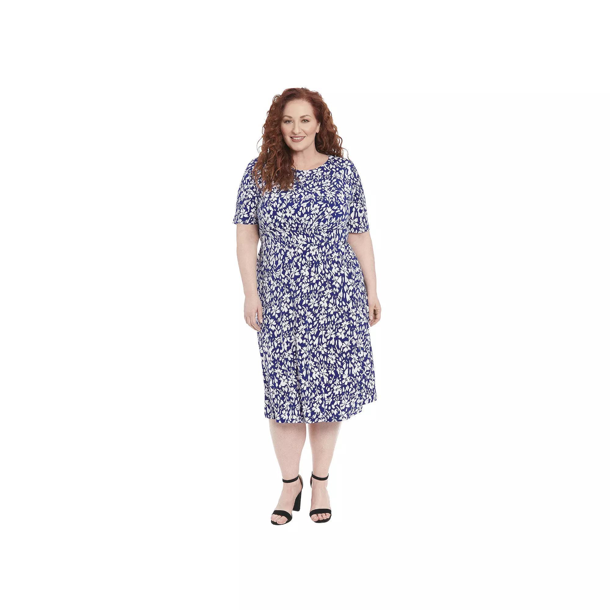 Plus Size London Times Floral Print Inset Waist Midi Dress, Womens Product Image