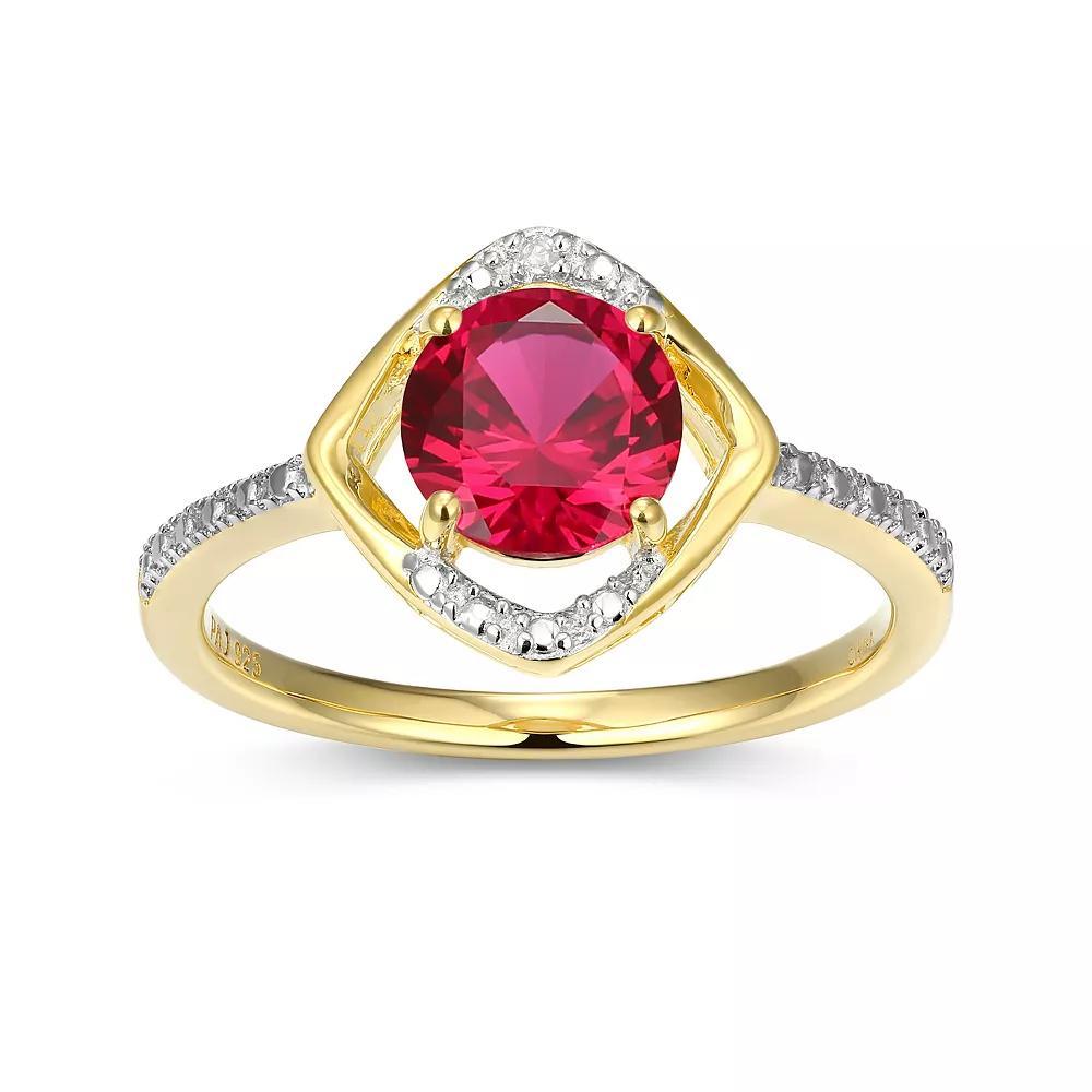 18k Gold Plated Sterling Silver Gemstone & Diamond Accent Halo Ring, Women's, Size: 7, July Created Red Product Image